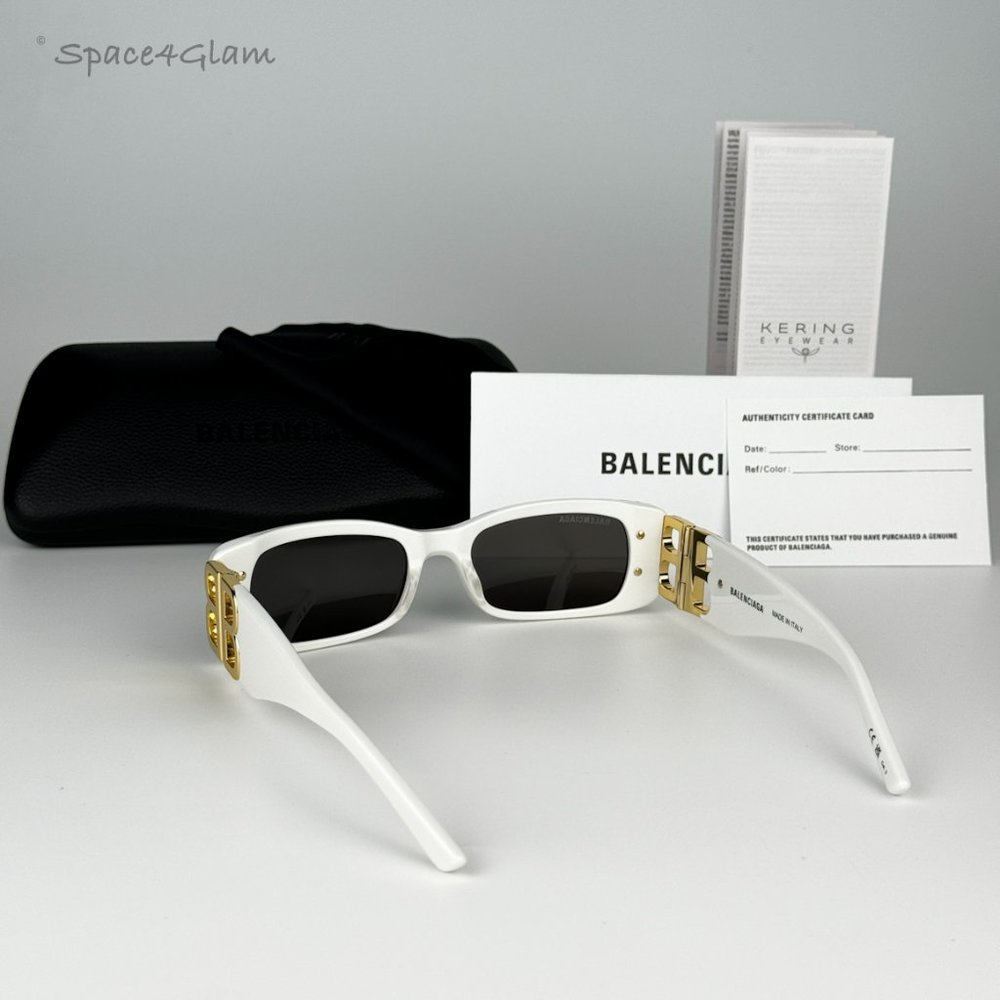 NEW Balenciaga BB0096S 011 White Gold Logo Grey Rectangle Unisex Sunglasses - Picture 9 of 14